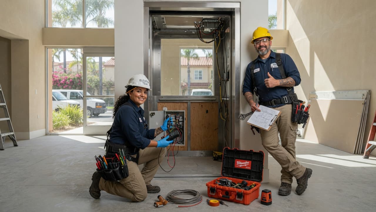 Guided Elevator technicians at work